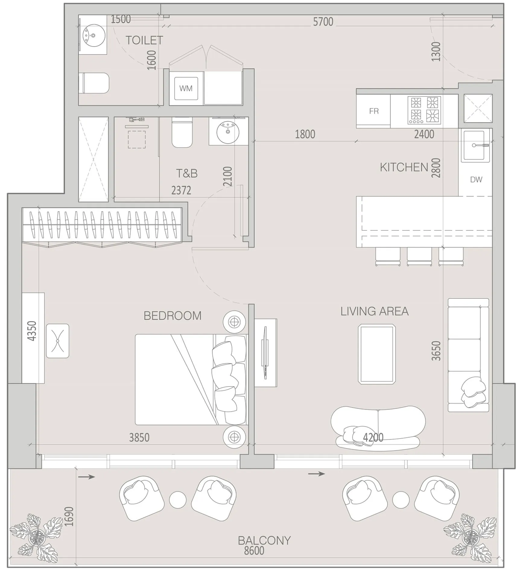1 BR layout at W1NNER Tower