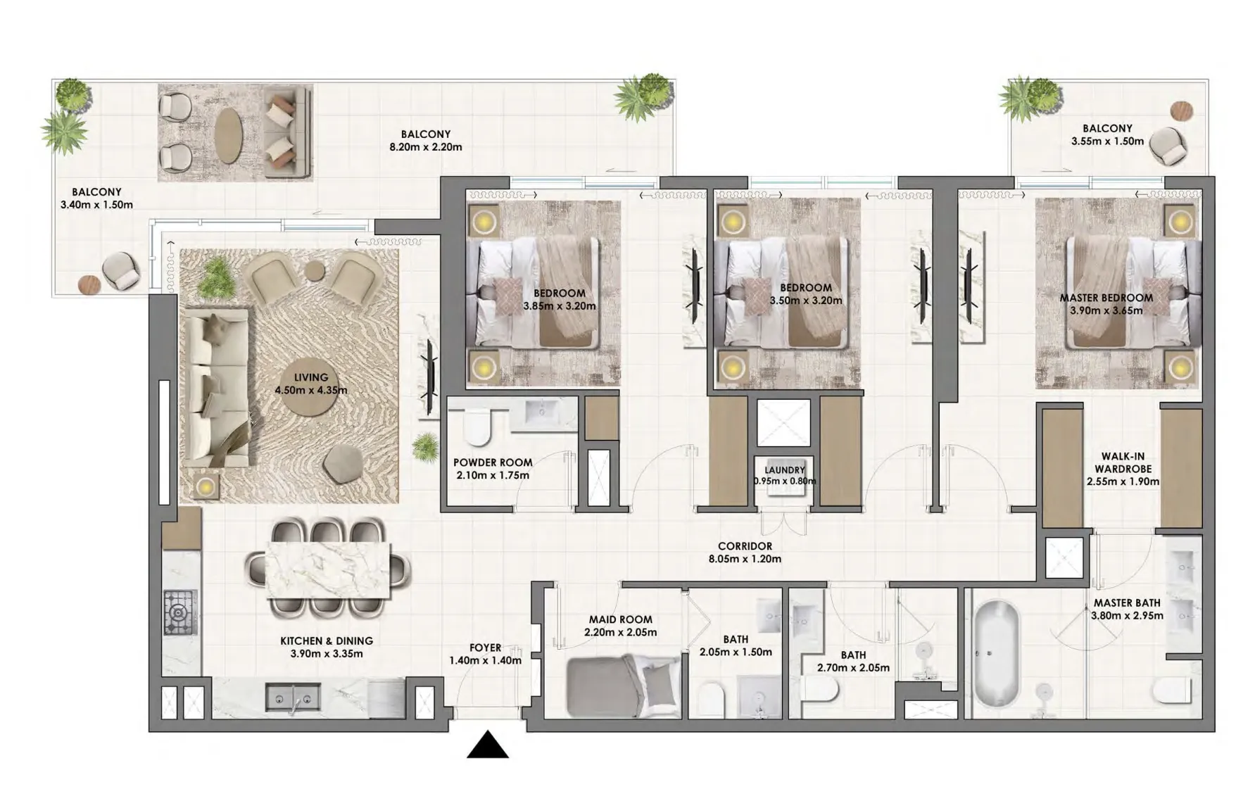 3 BR layout at Parkwood Emaar