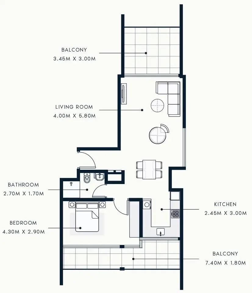 1 BR layout at Riviera Beach Front