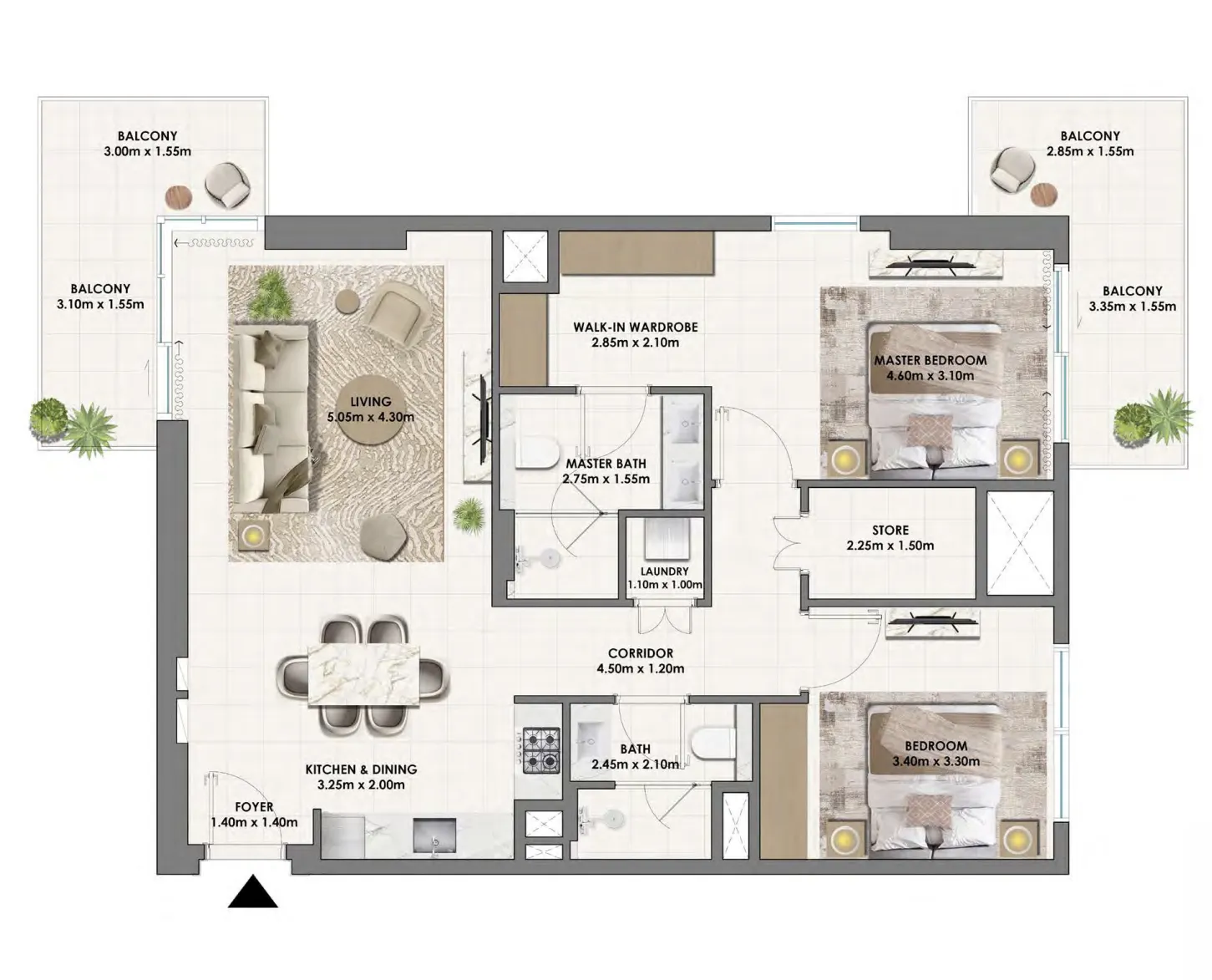 2 BR layout at Parkwood Emaar