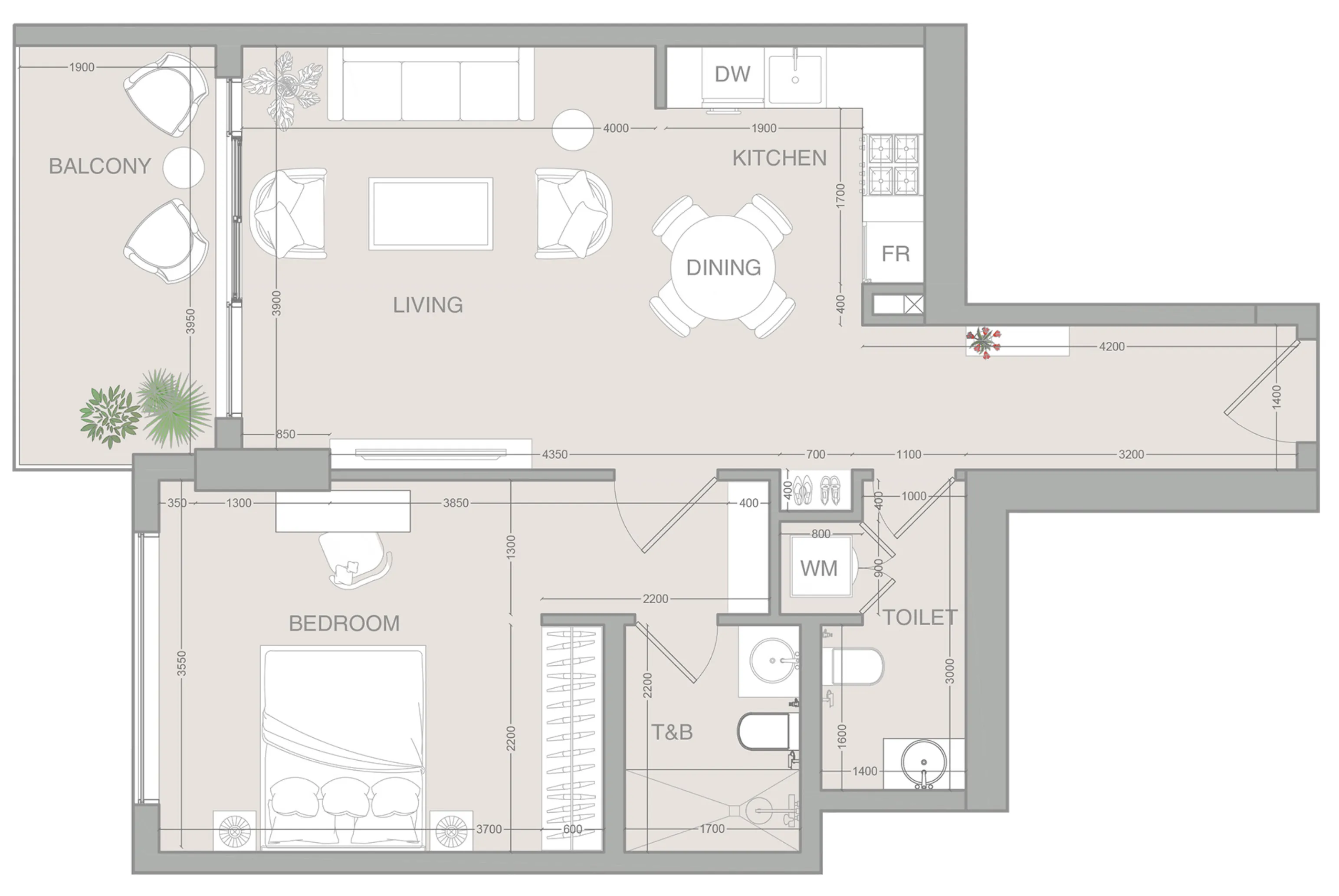 1 BR layout at VERDAN1A
