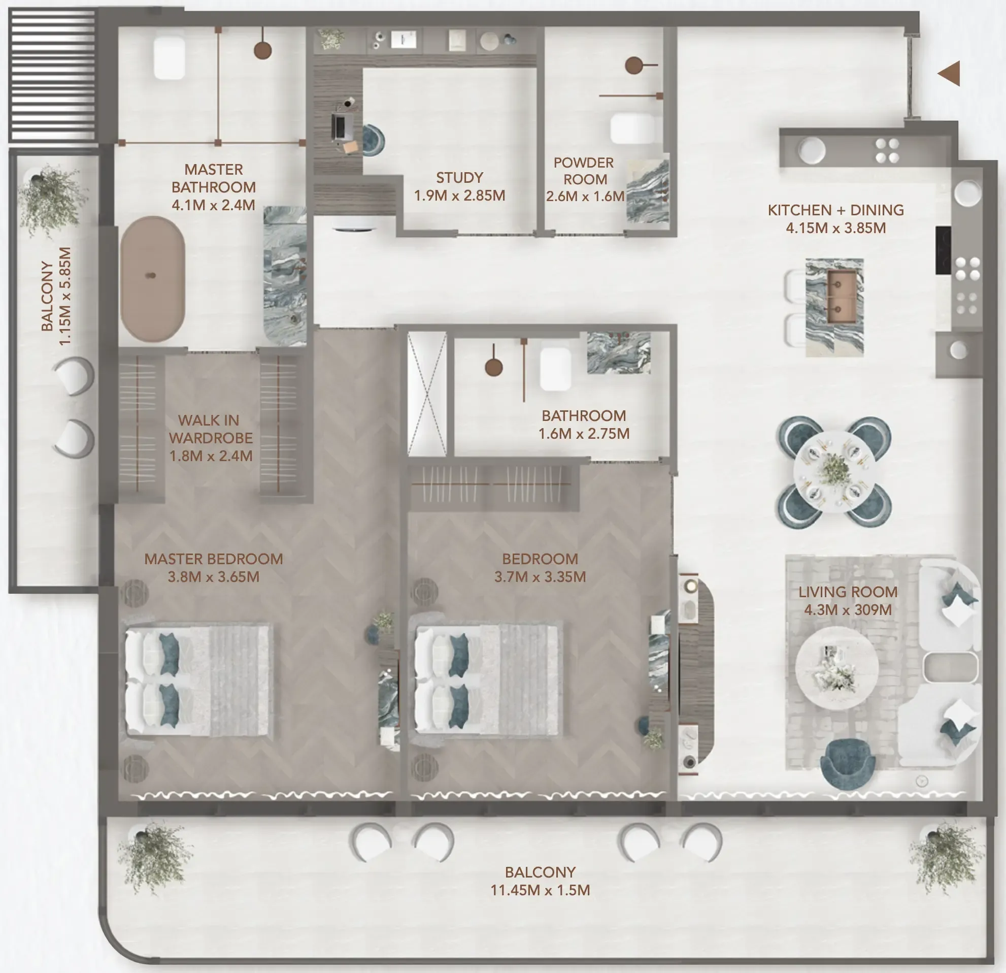 2 BR layout at 241 Waterside
