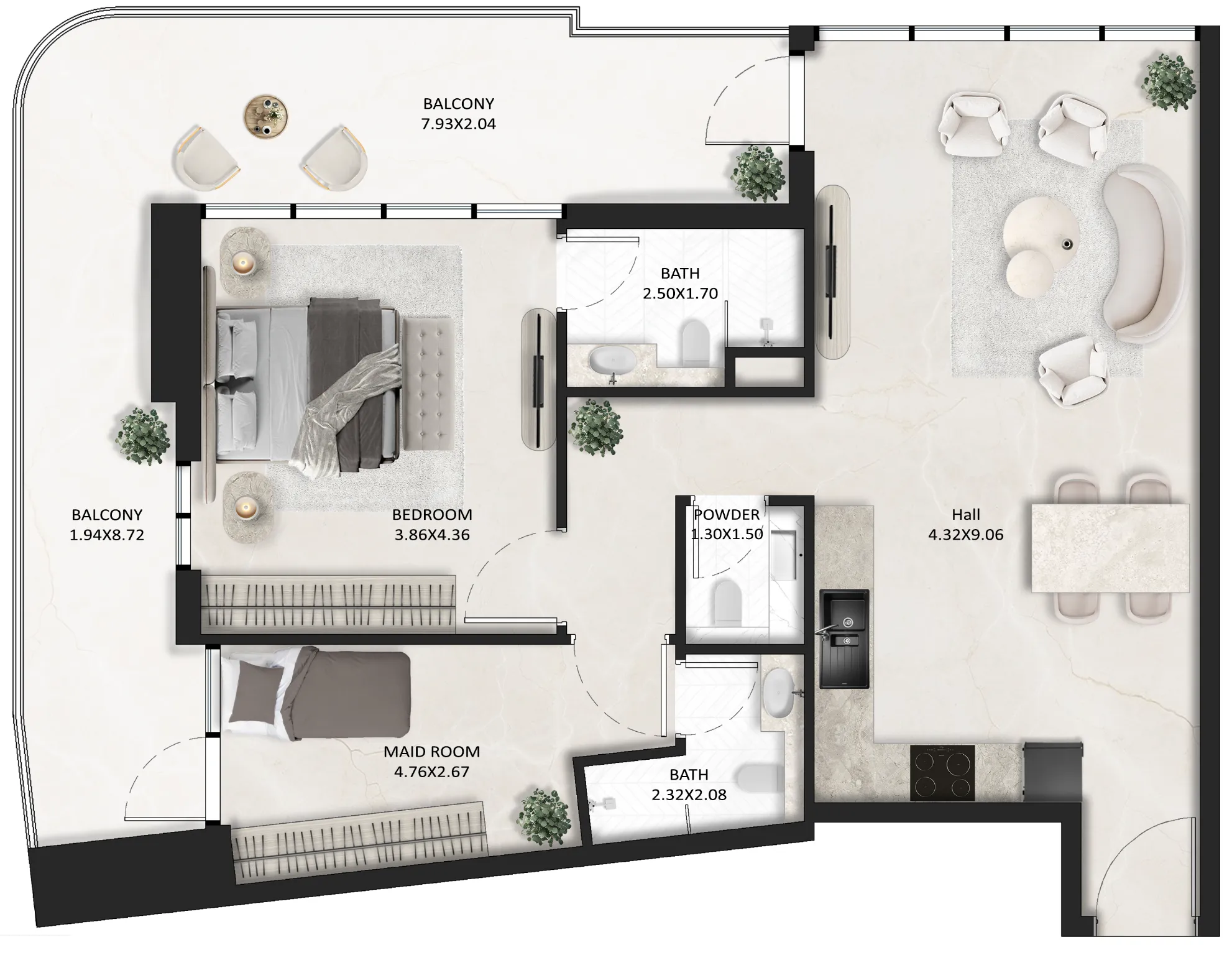 1 BR layout at SquareX One