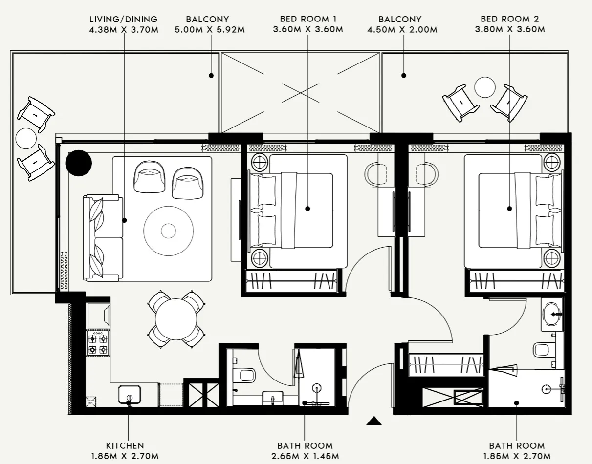 2 BR layout at Azizi Venice 