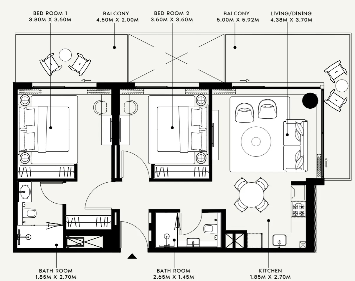 2 BR layout at Azizi Venice 