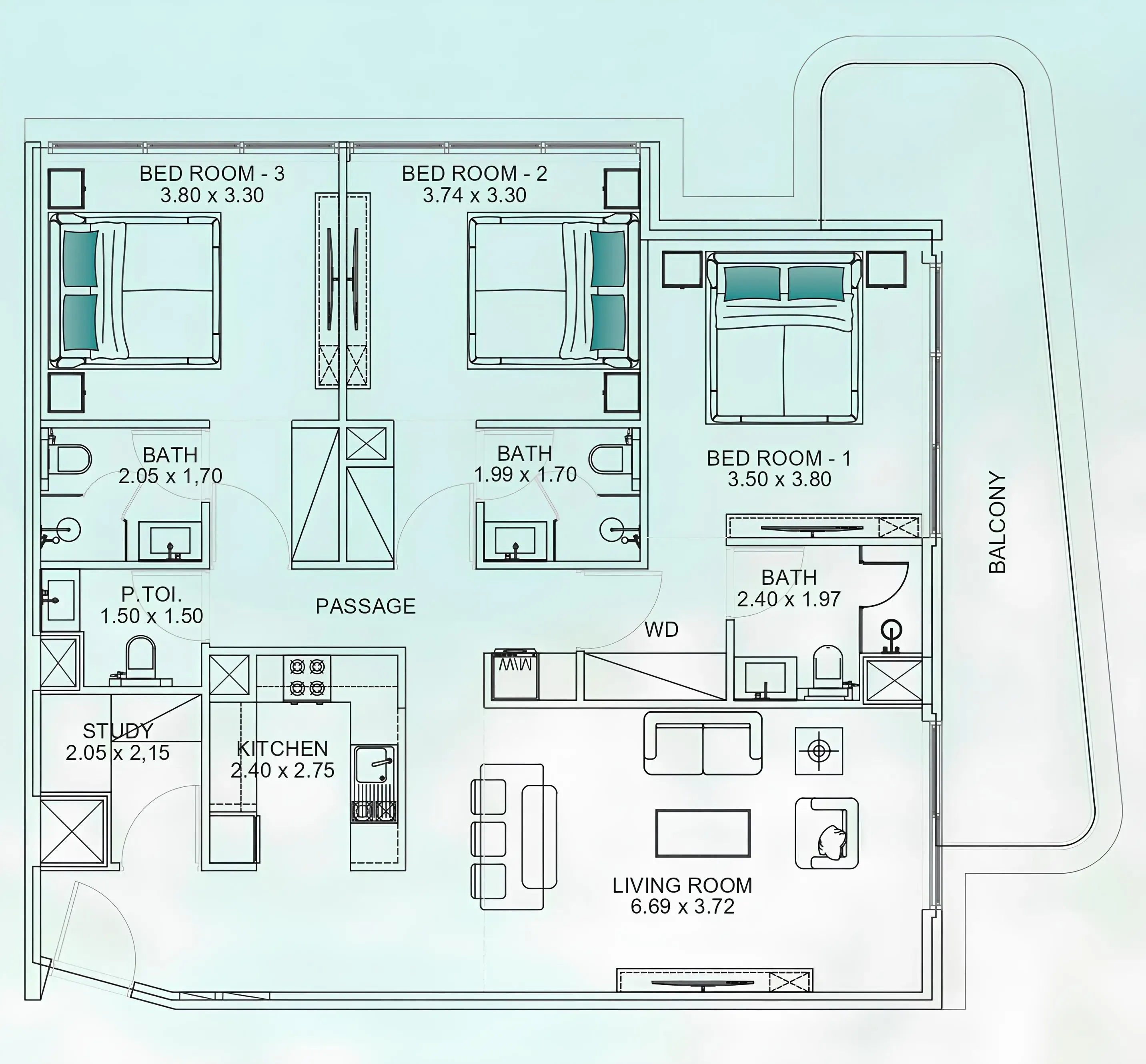 3 BR layout at Floarea Breeze