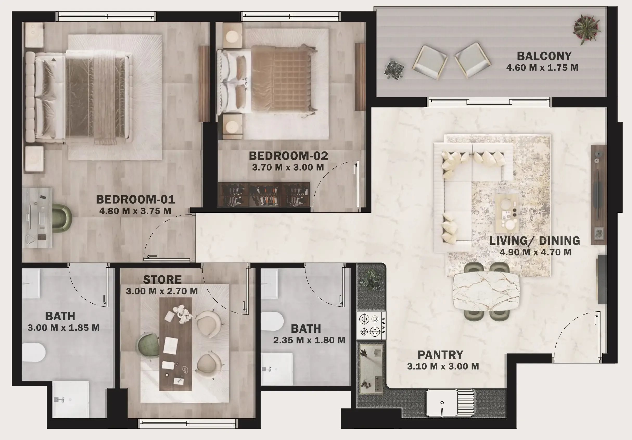 2 BR layout at VOI Residence