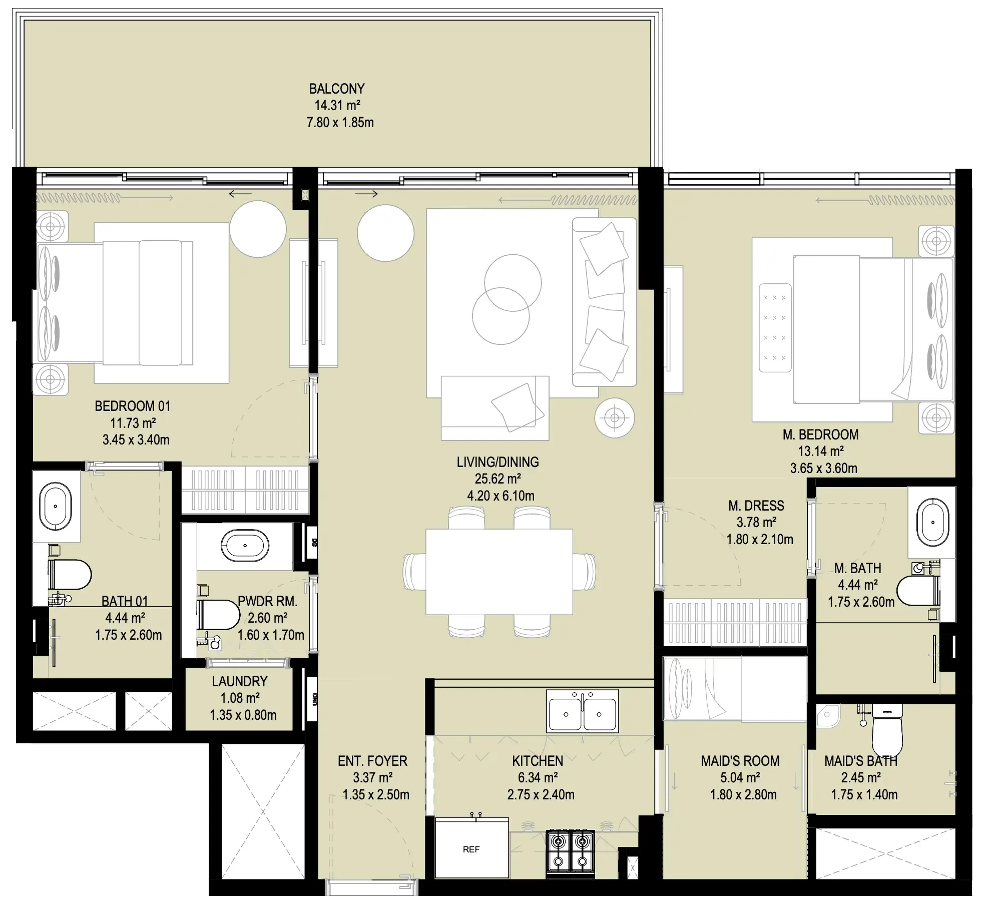 2 BR layout at Aura Prestige