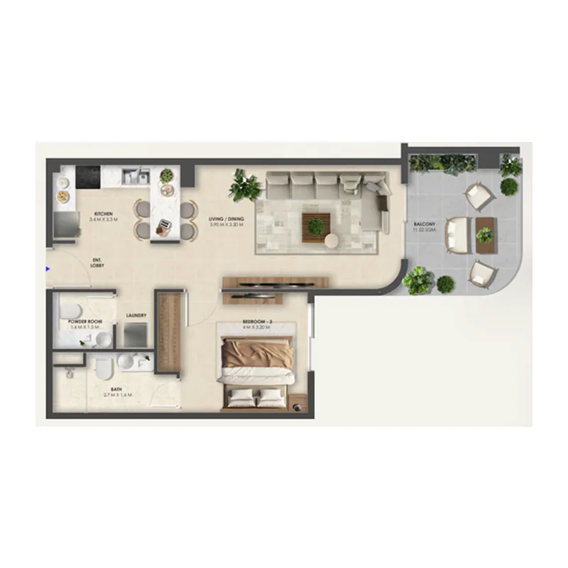 1 BR layout at Vivida Residences