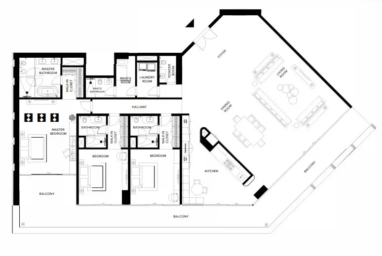 3 BR layout at Keturah Ritz Carlton