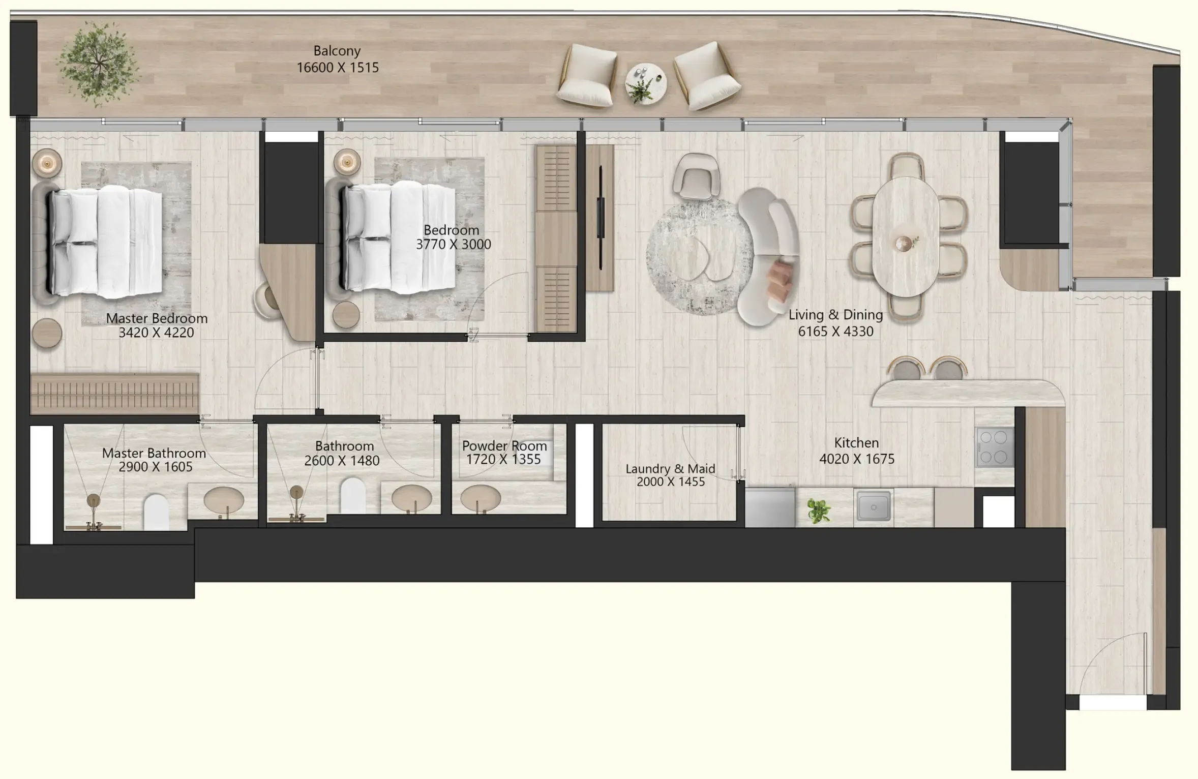 2 BR layout at Il Vento