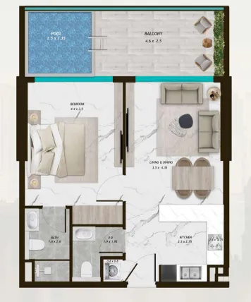 1 BR layout at Samana Parkville