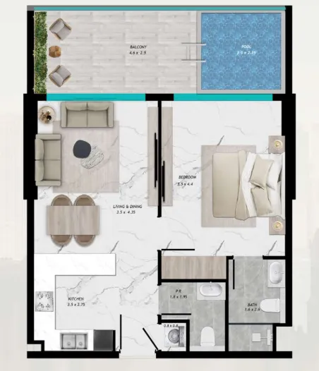 1 BR layout at Samana Parkville