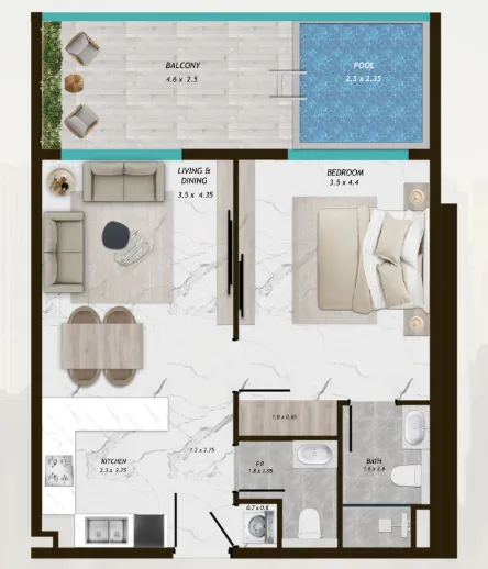 1 BR layout at Samana Parkville