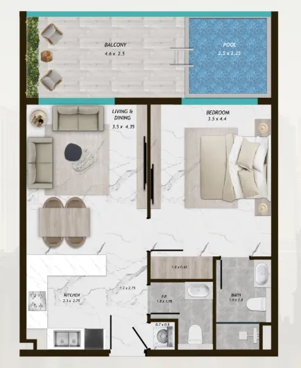 1 BR layout at Samana Parkville