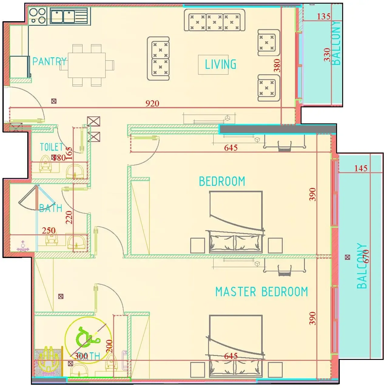 2 BR layout at Carmel Residence