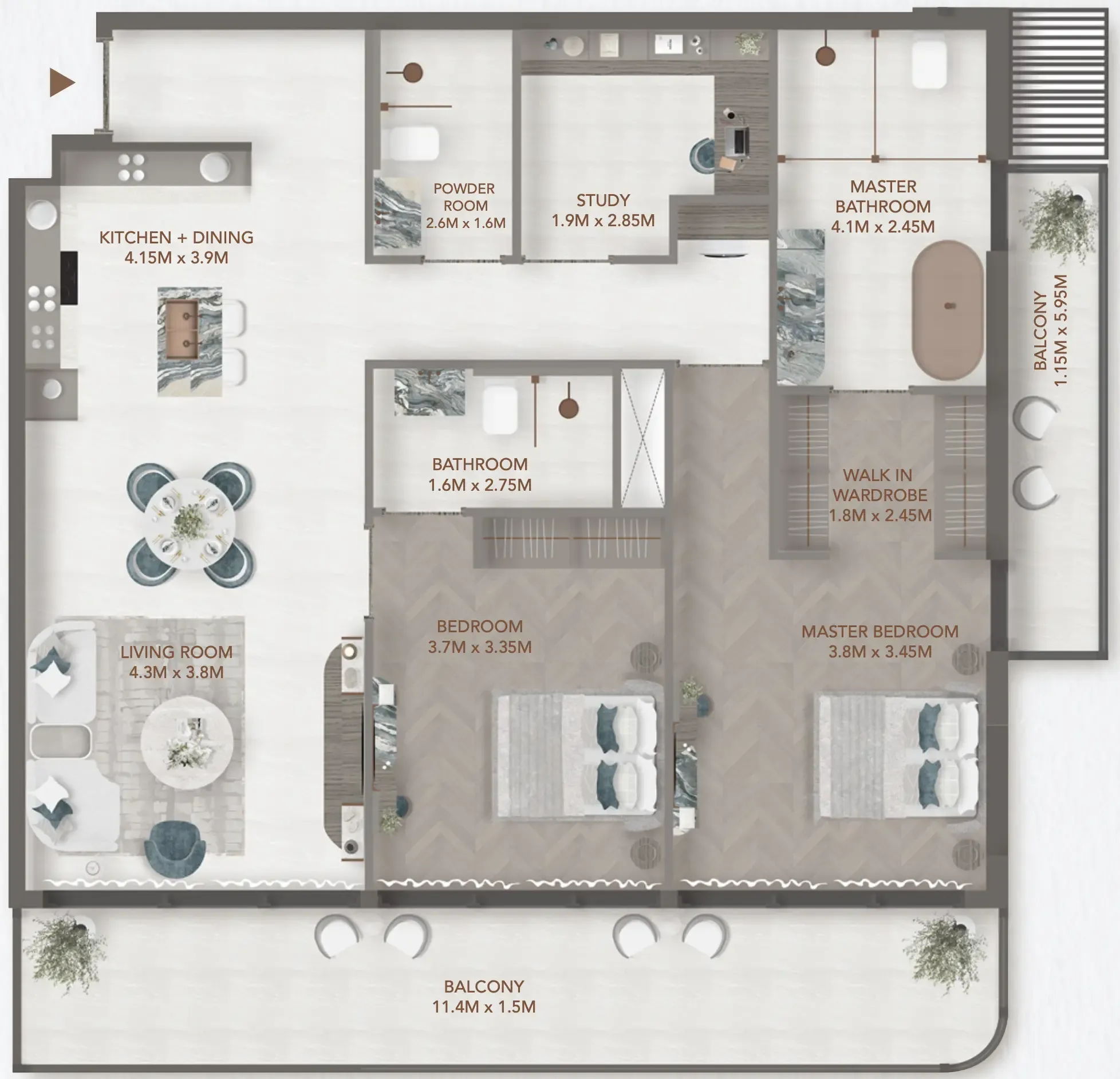 2 BR layout at 241 Waterside