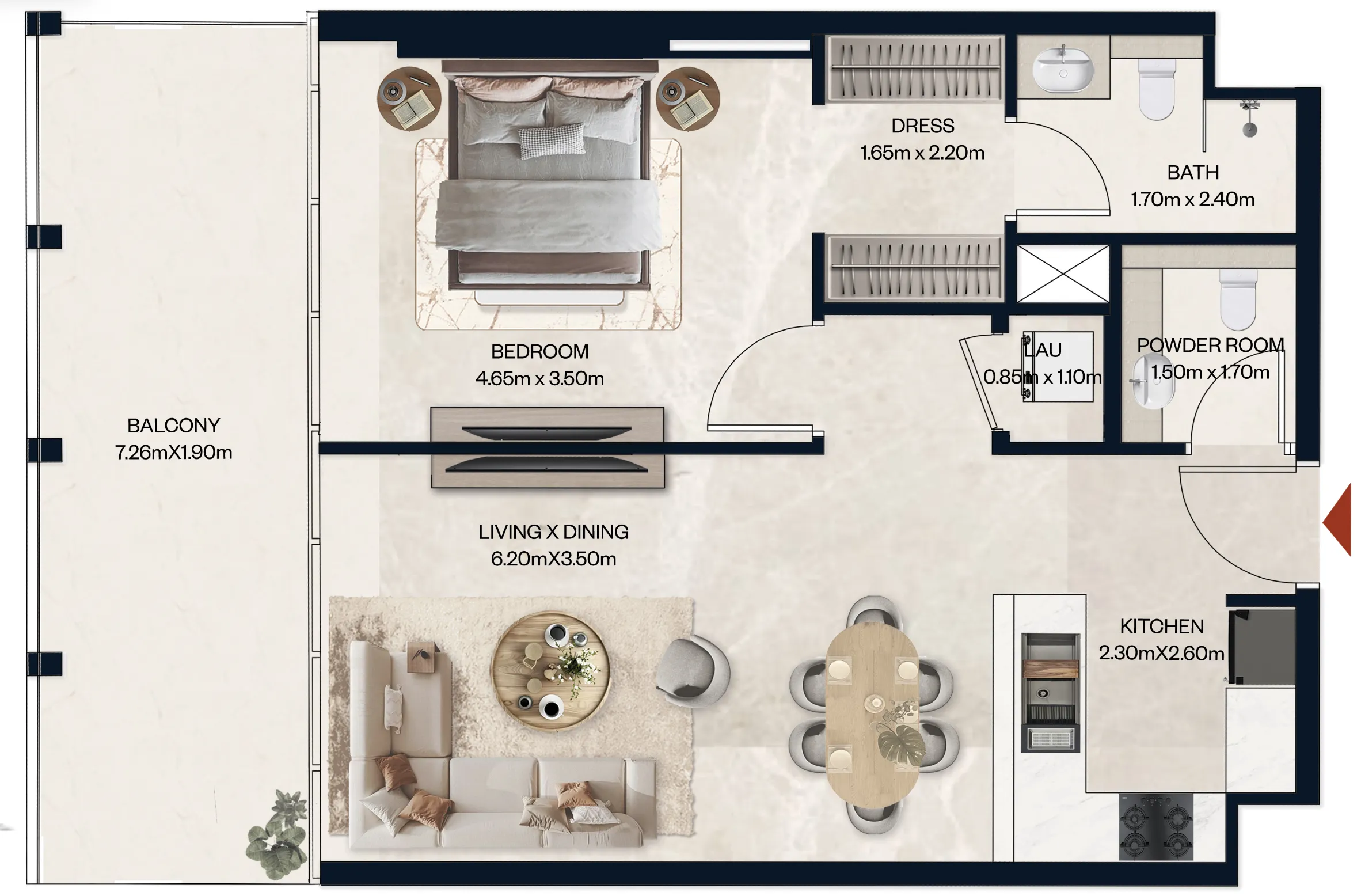 1 BR layout at Norah Residence