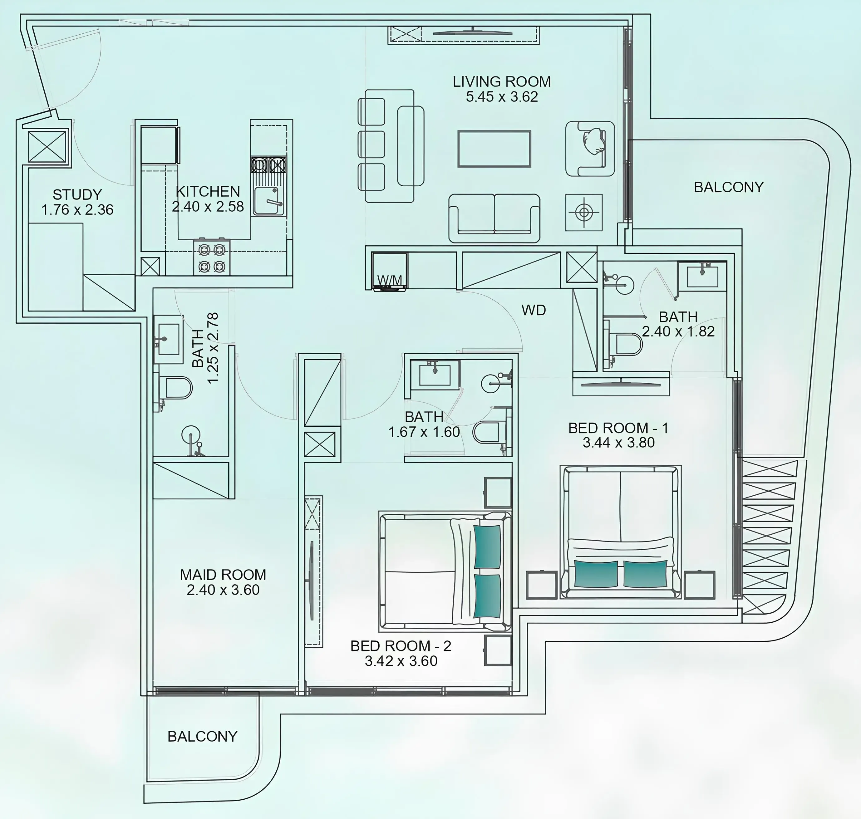 2 BR layout at Floarea Breeze
