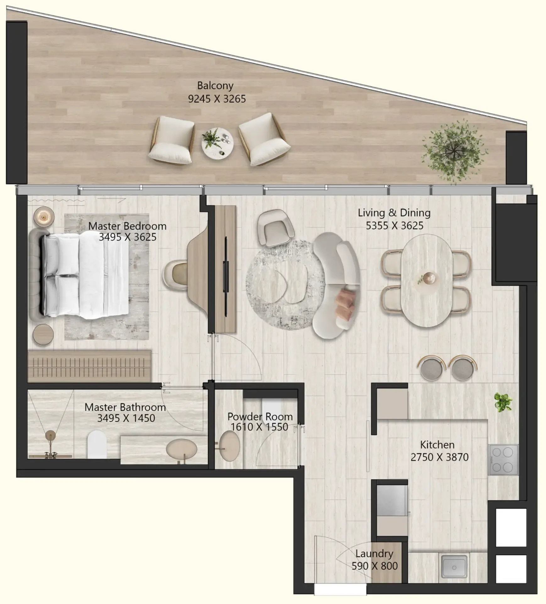 1 BR layout at Il Vento