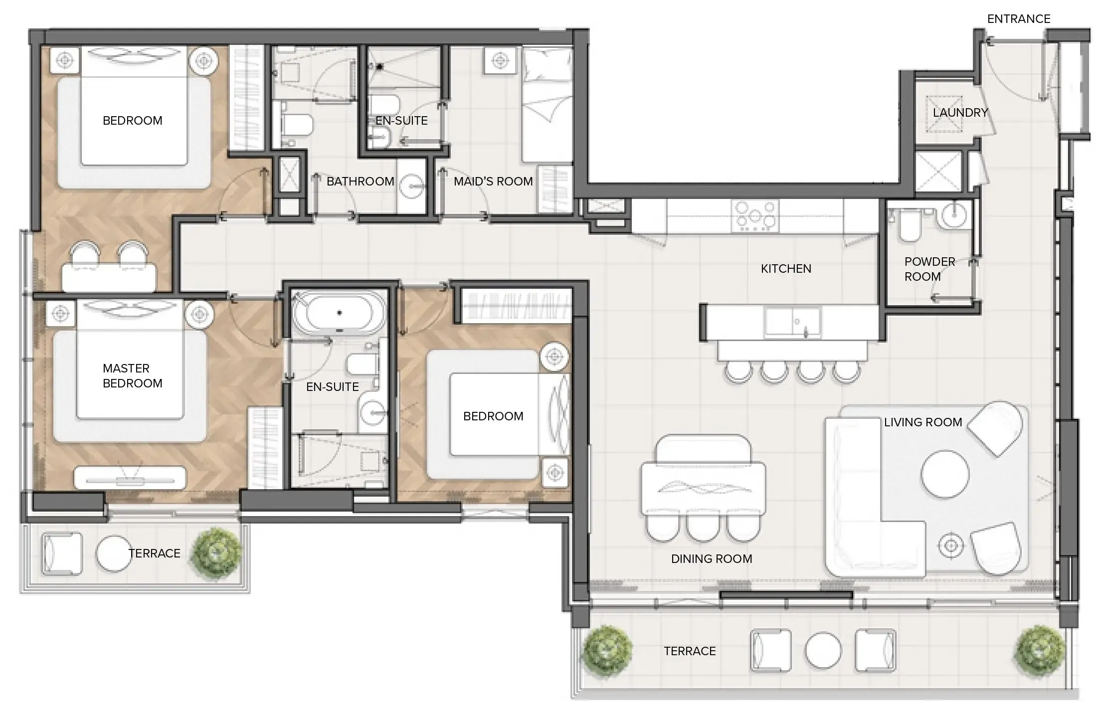 3 BR layout at Residences Du Port Autograph Collection