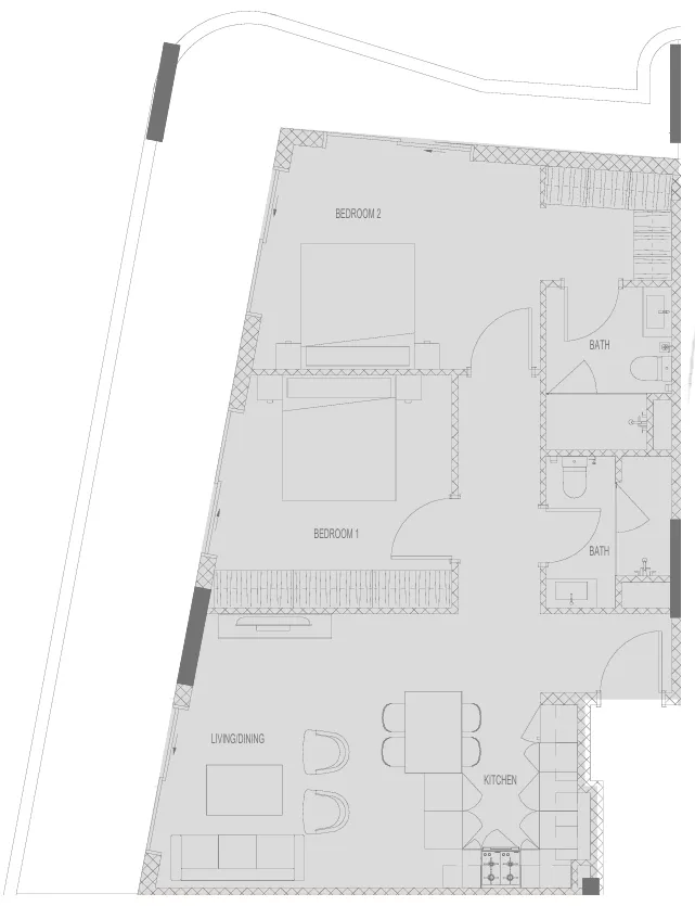 2 BR layout at Hadley Heights 2
