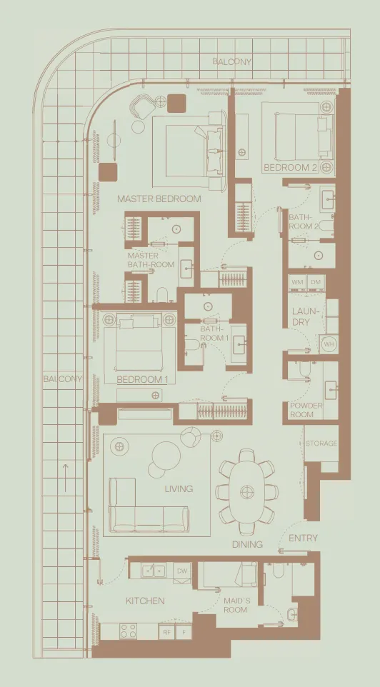 3 BR layout at Eden House The Park