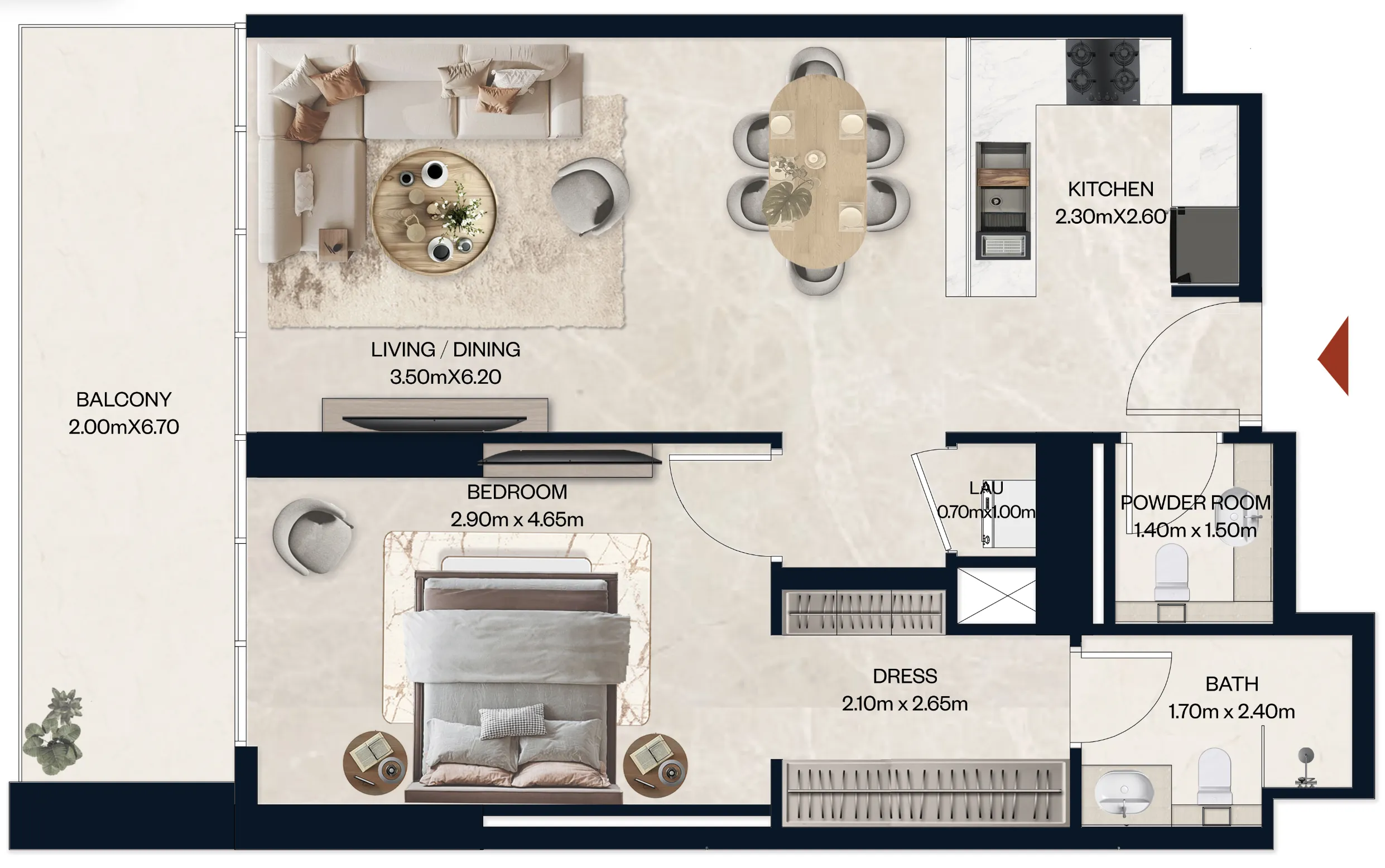 1 BR layout at Norah Residence