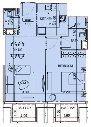 1 BR layout at Binghatti Luxuria