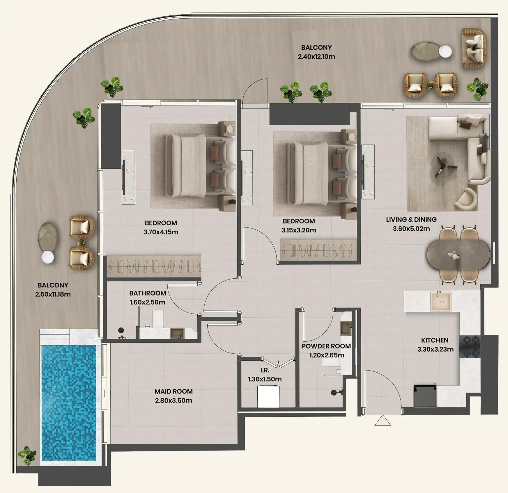 2 BR layout at Divine Al Barari