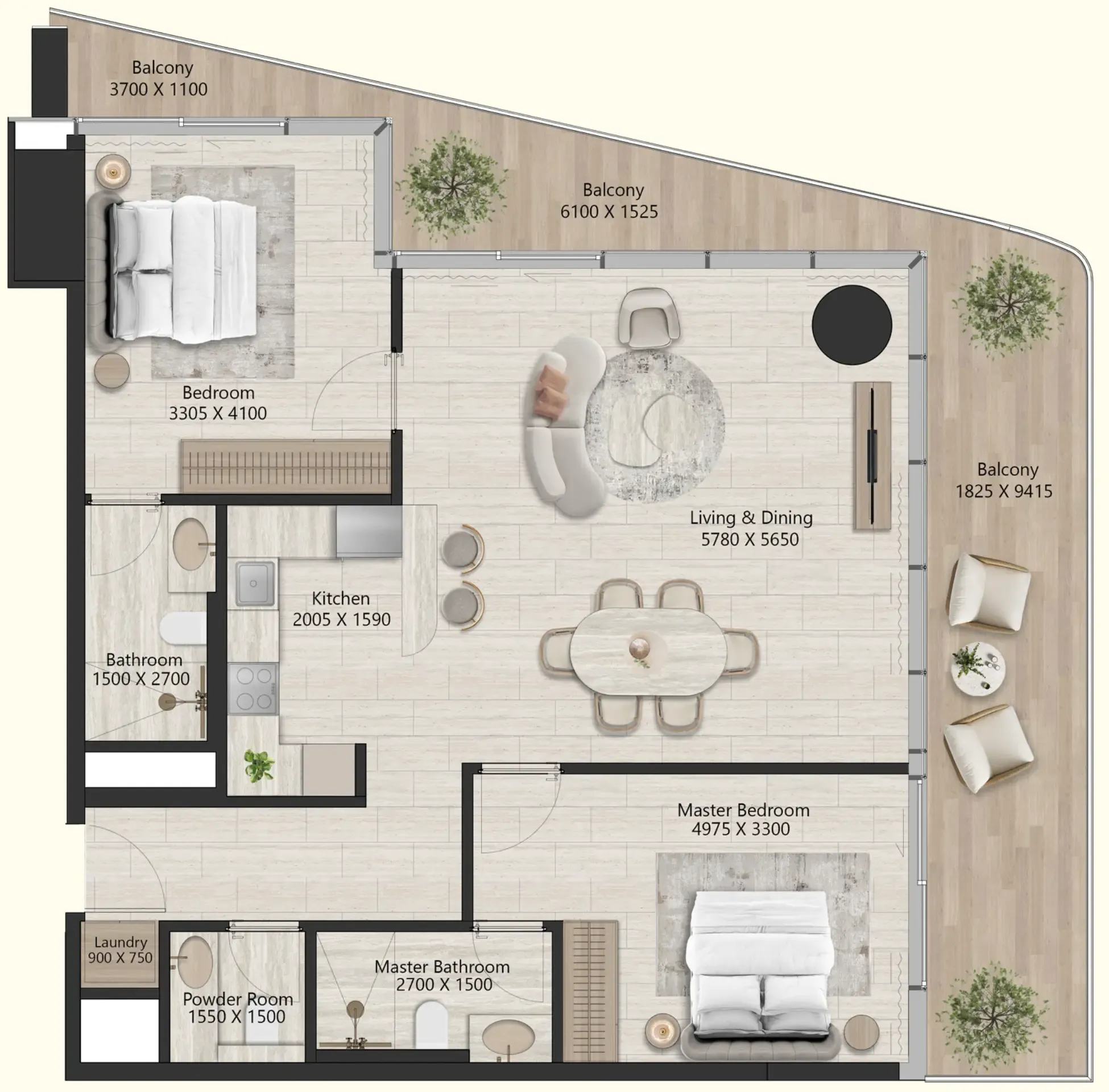 2 BR layout at Il Vento