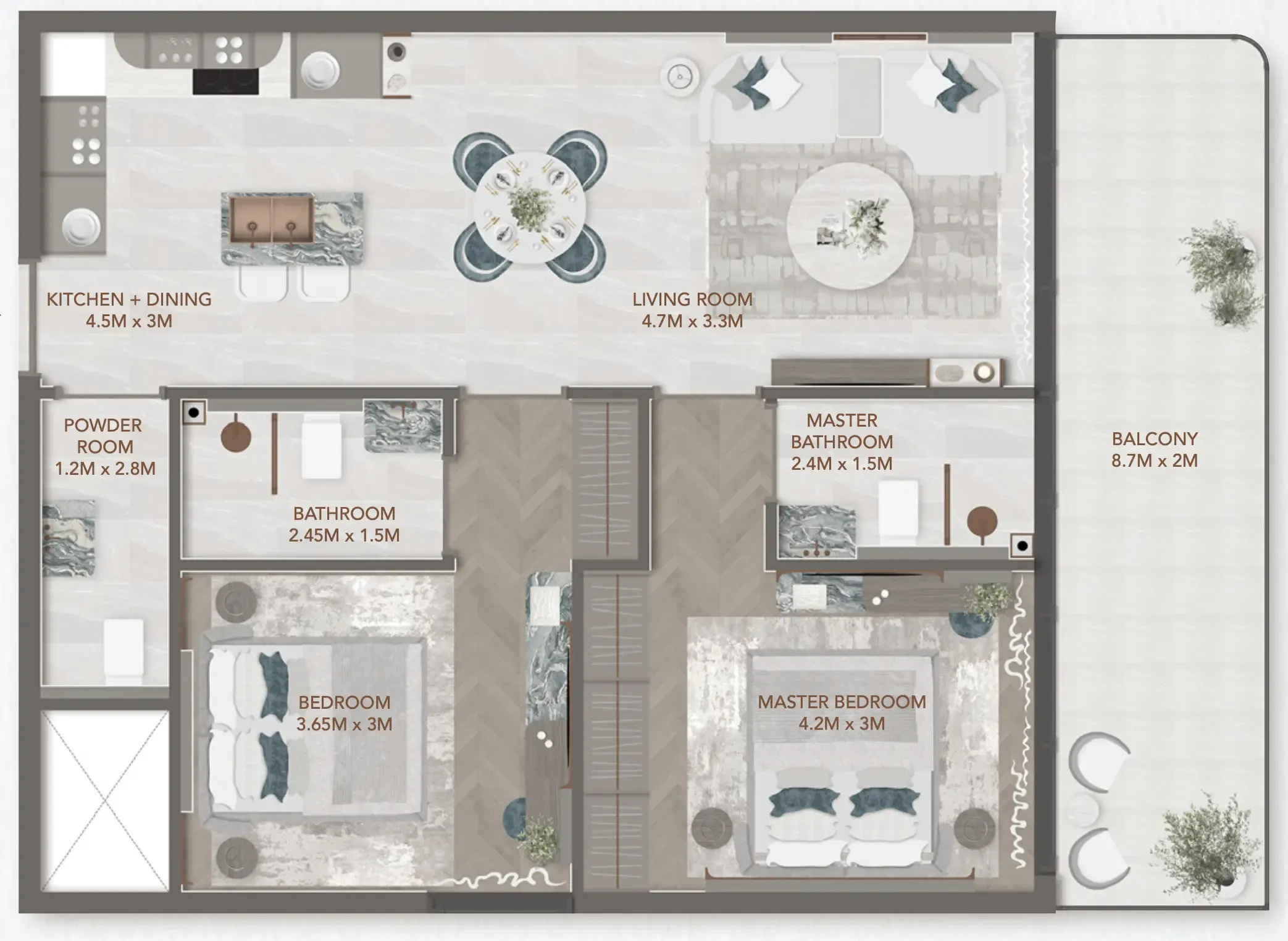 2 BR layout at 241 Waterside