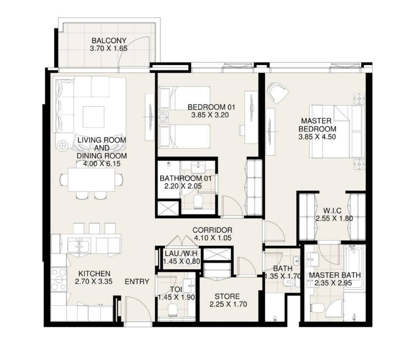 2 BR layout at Canal Front Residences 3 and 4