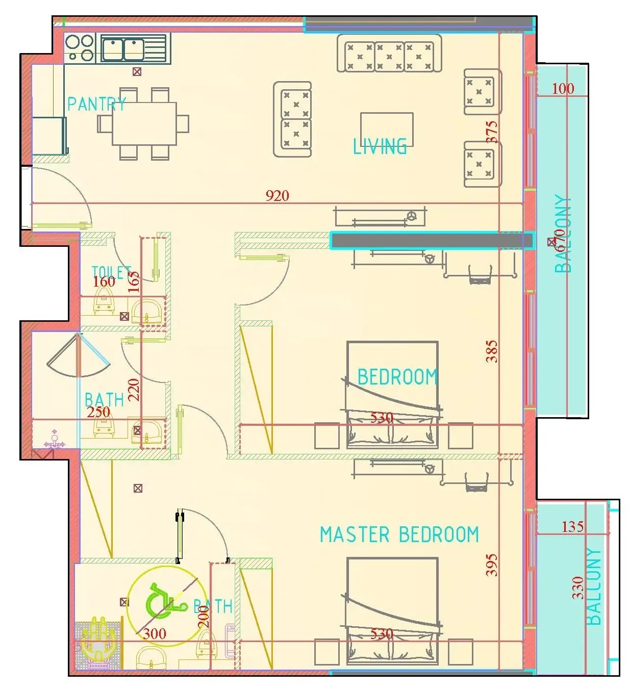 2 BR layout at Carmel Residence