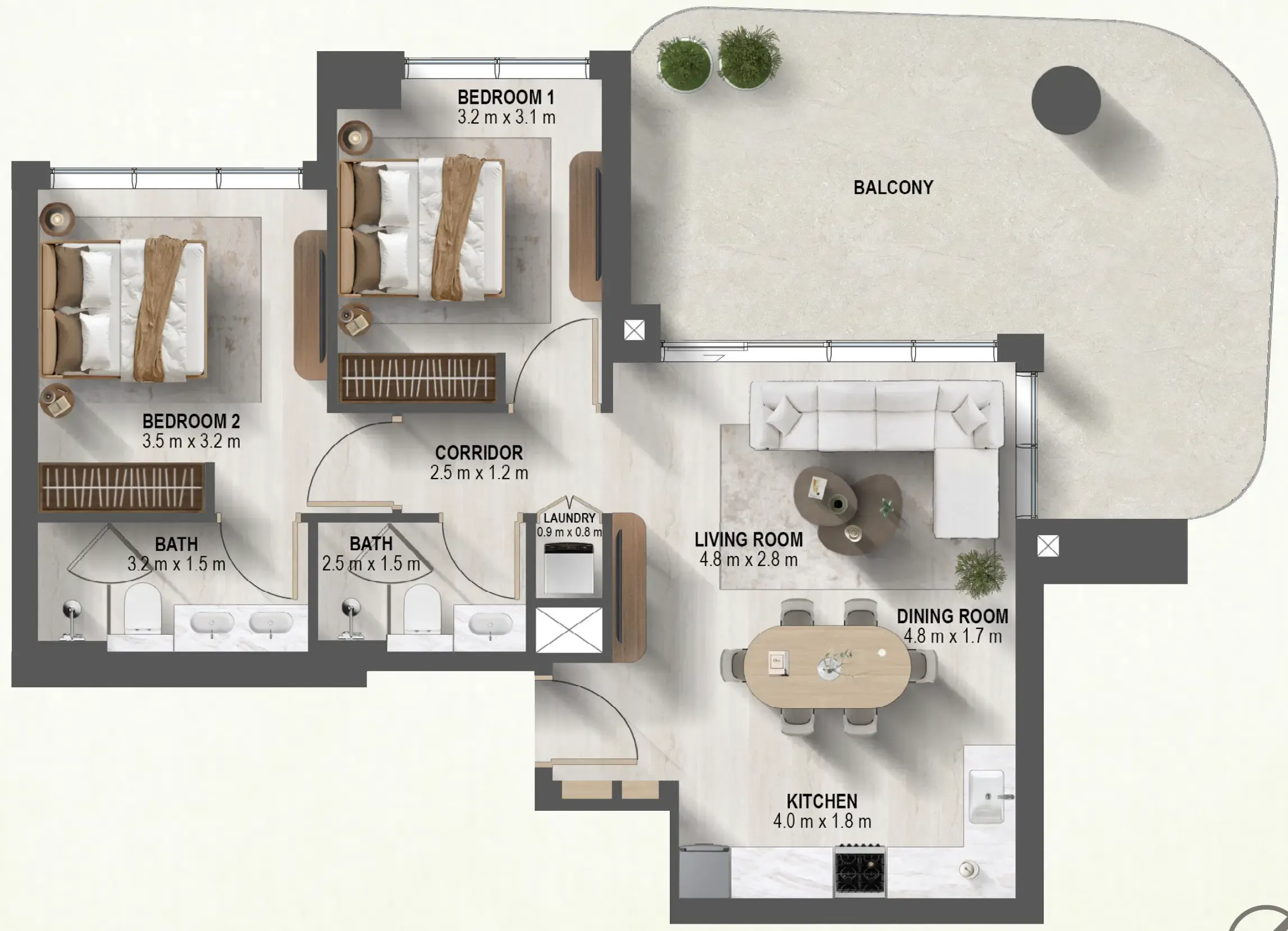 2 BR layout at Sanctuary