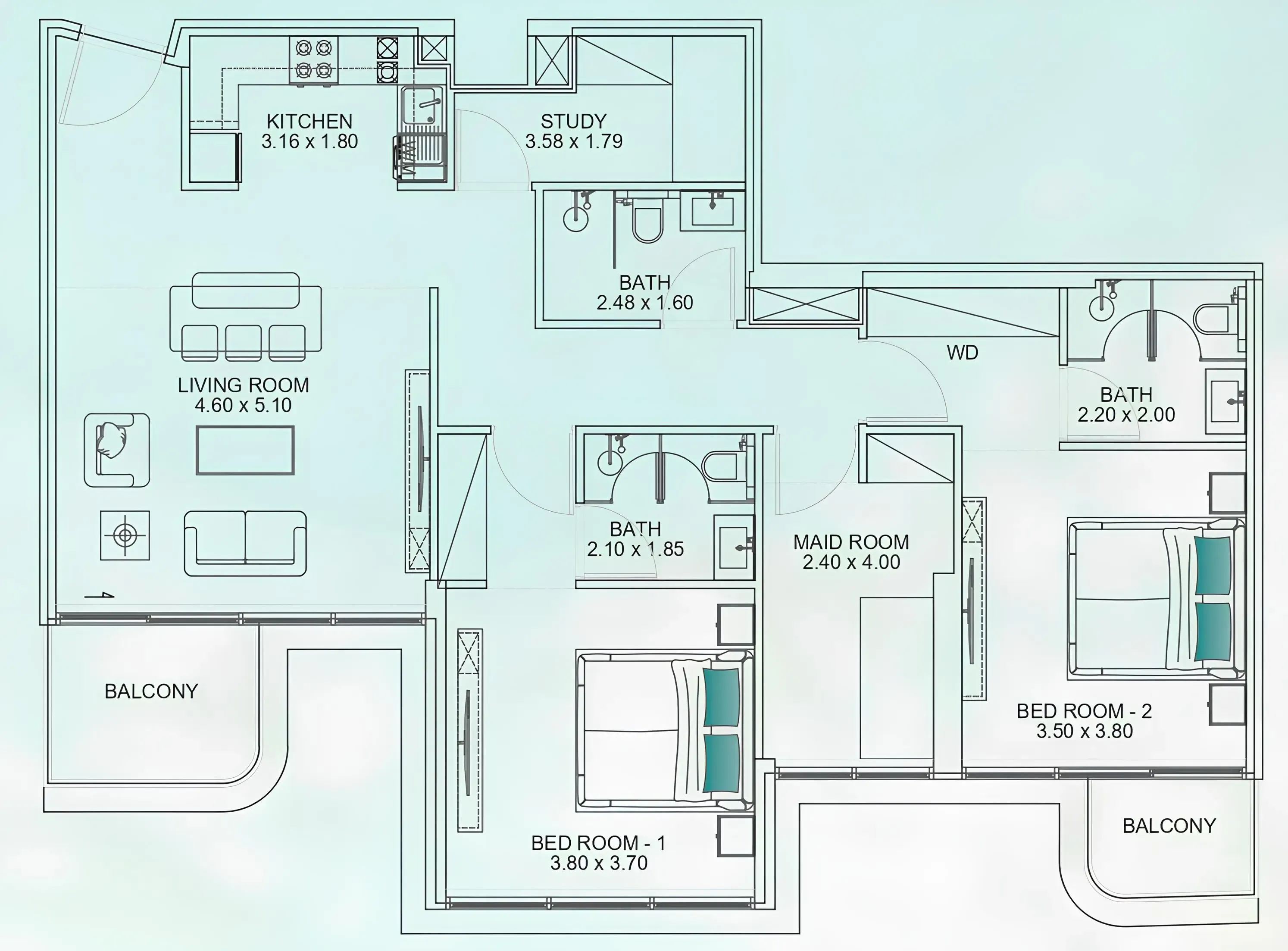 2 BR layout at Floarea Breeze