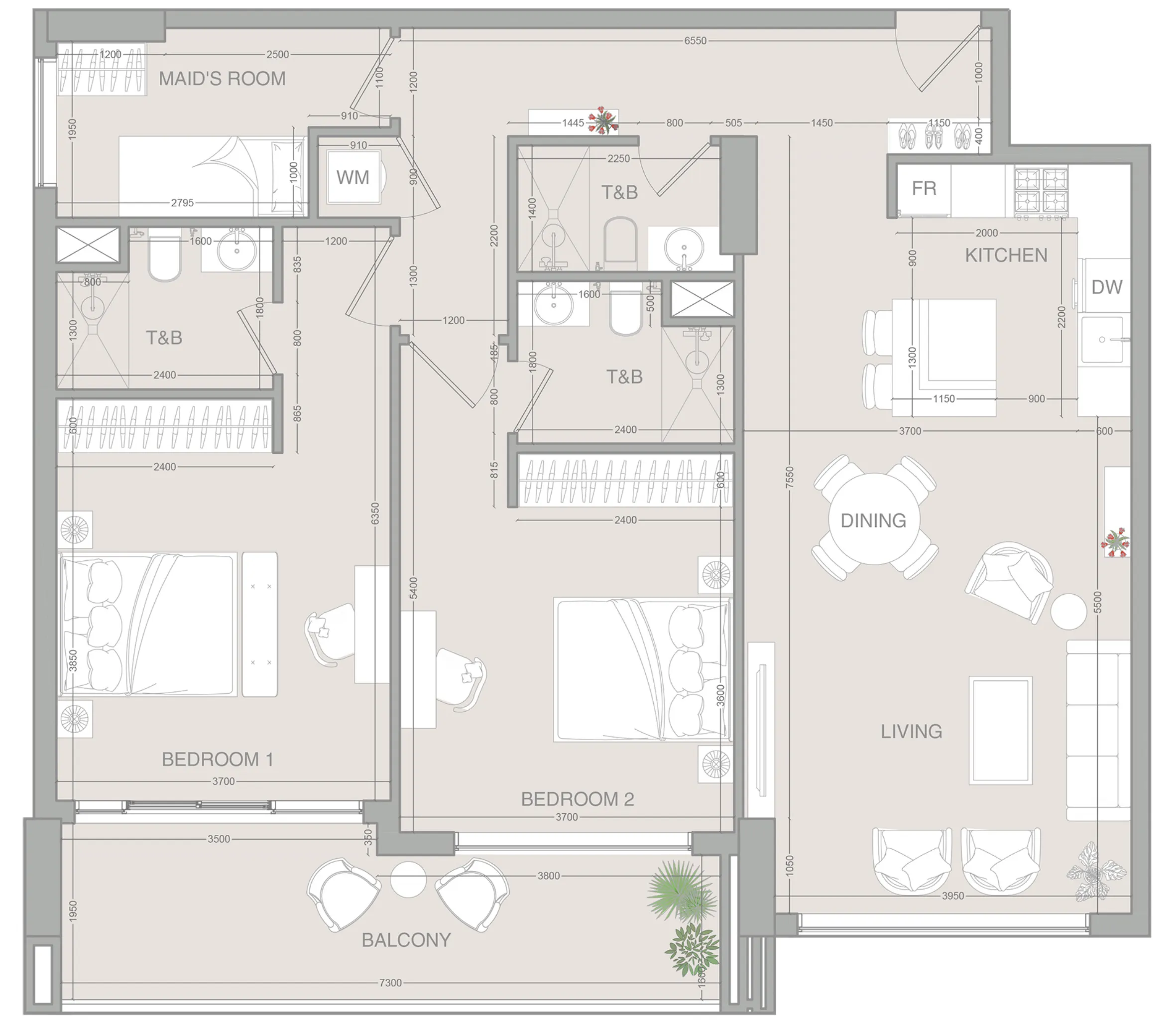 2 BR layout at VERDAN1A