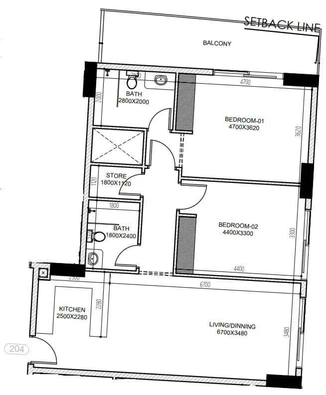 2 BR layout at Astra South