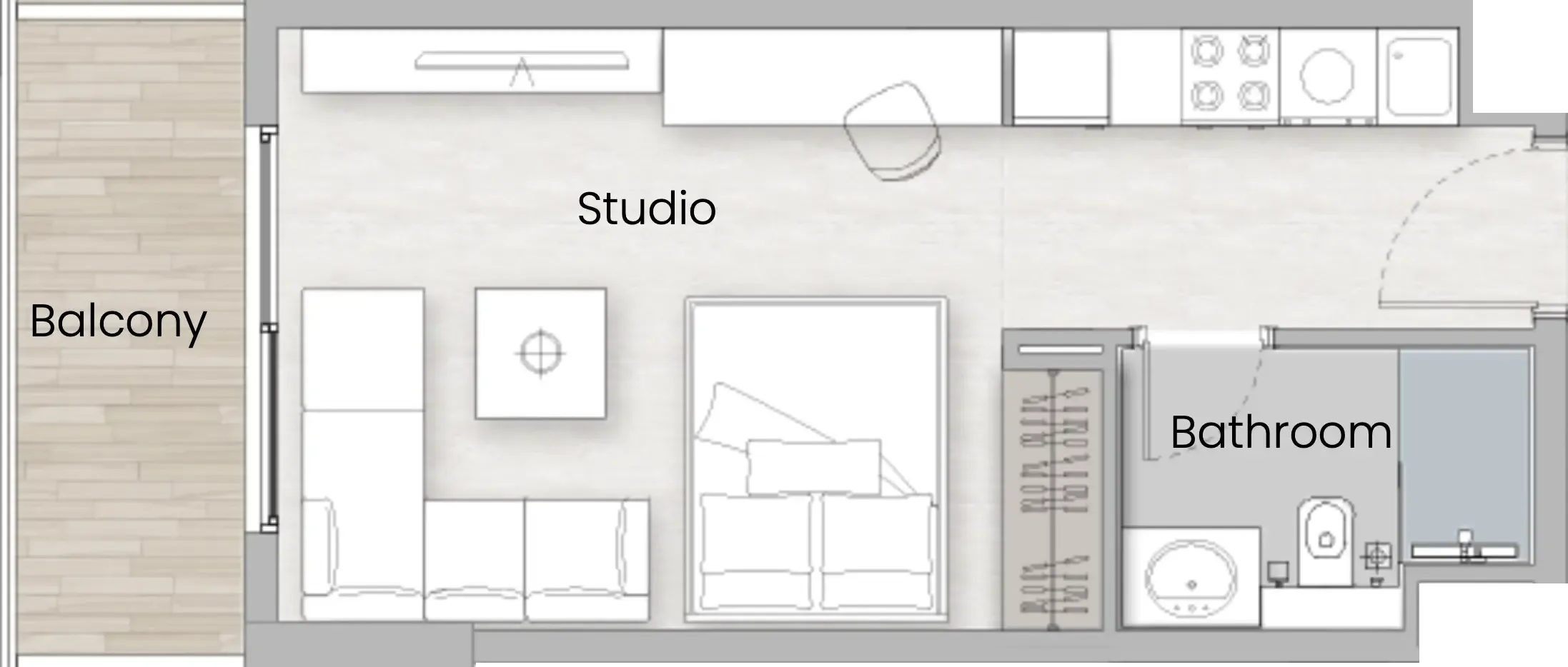 0 BR layout at One Beverly