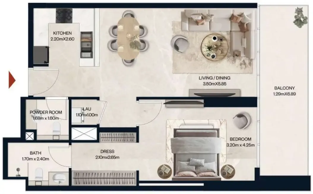 1 BR layout at Norah Residence