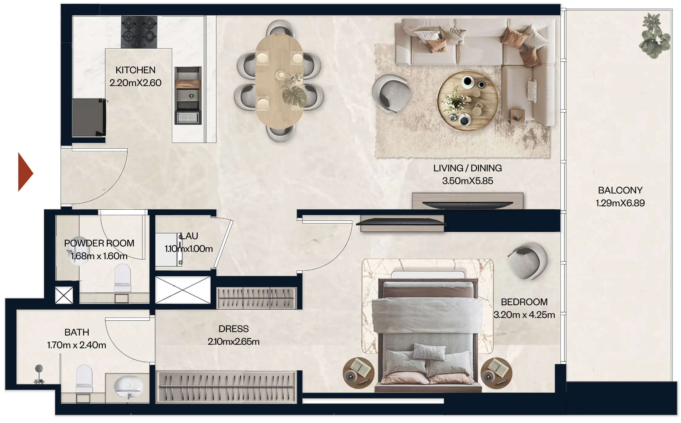 1 BR layout at Norah Residence