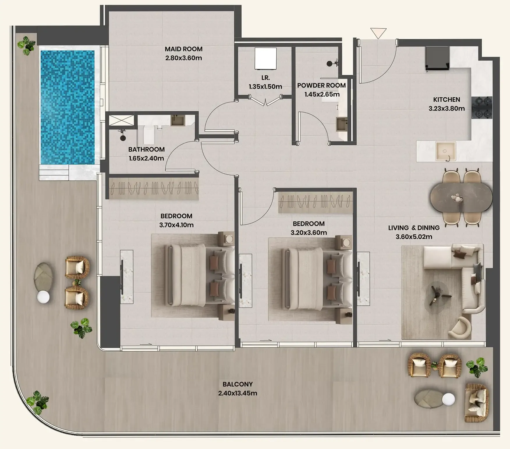 2 BR layout at Divine Al Barari