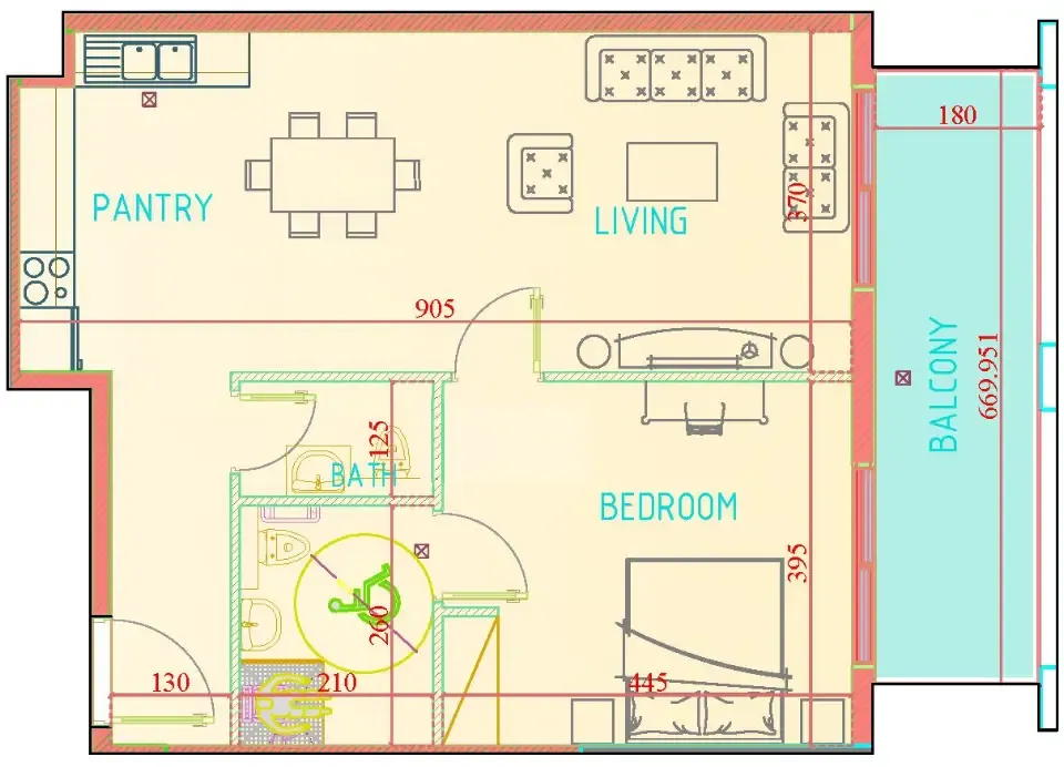 1 BR layout at Carmel Residence