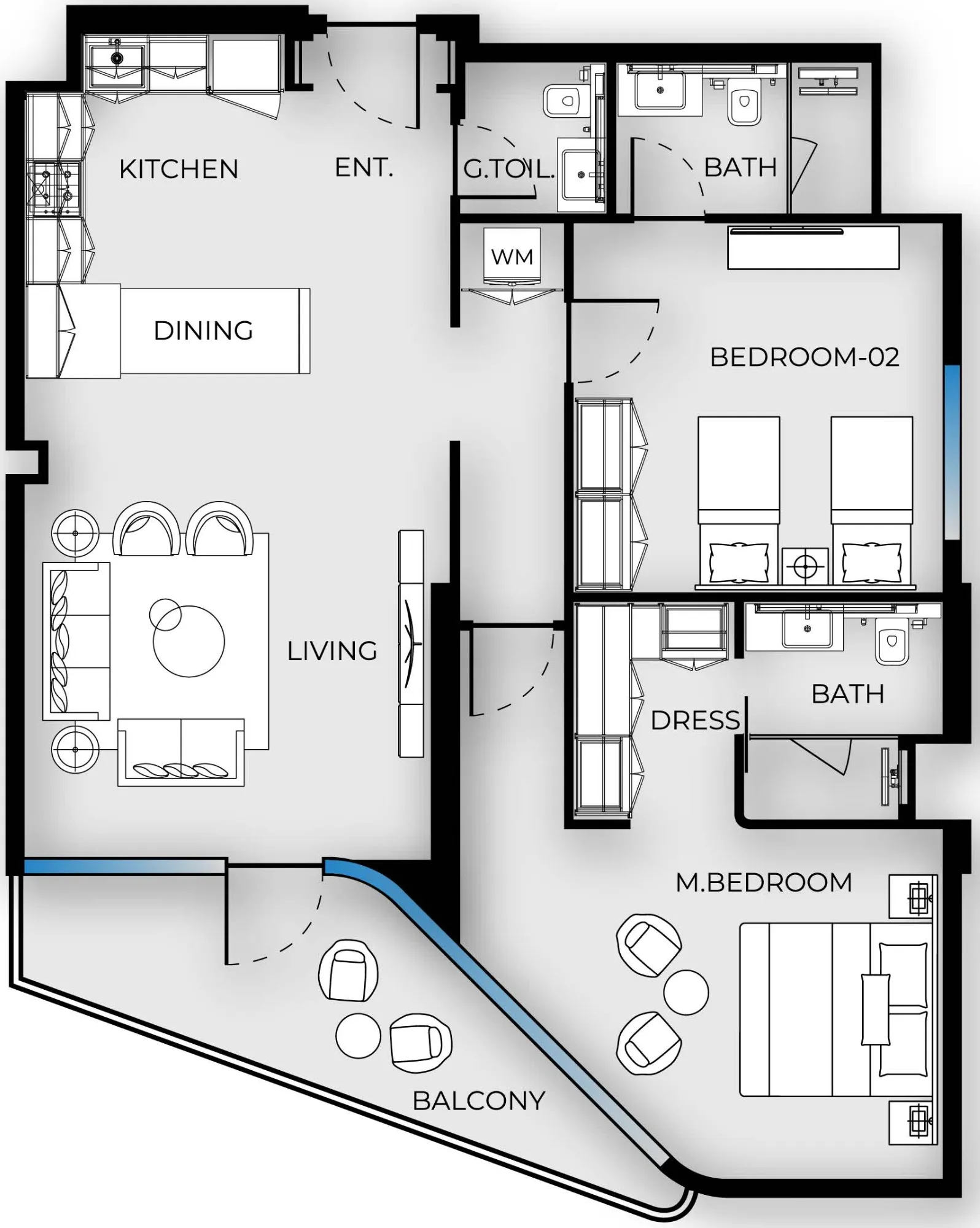 2 BR layout at Luxury Canal Residences