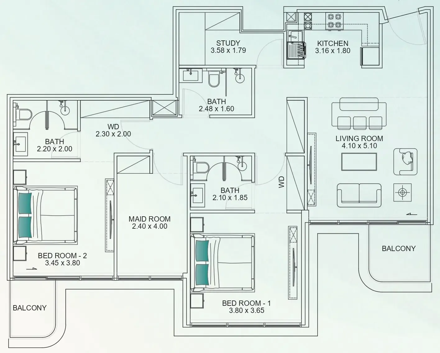 2 BR layout at Floarea Breeze