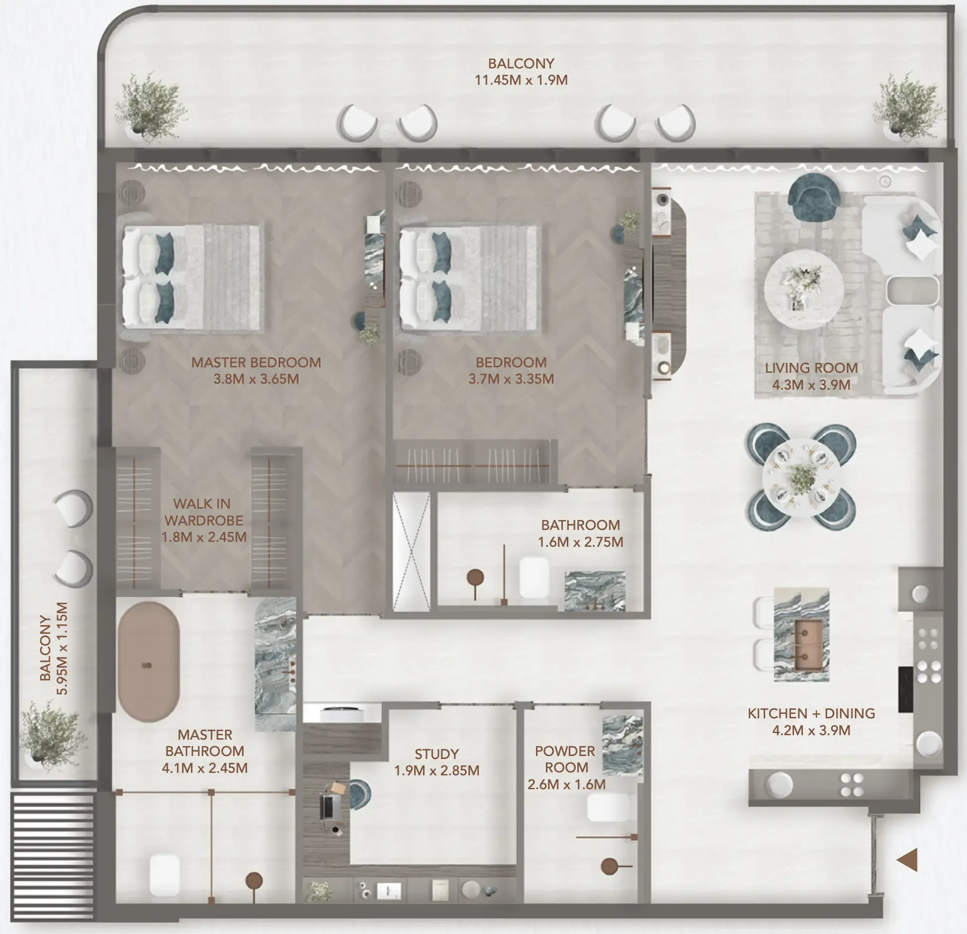 2 BR layout at 241 Waterside
