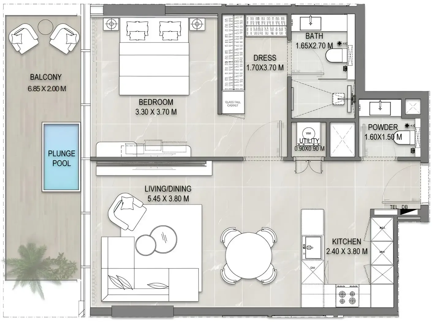1 BR layout at Allegro Park