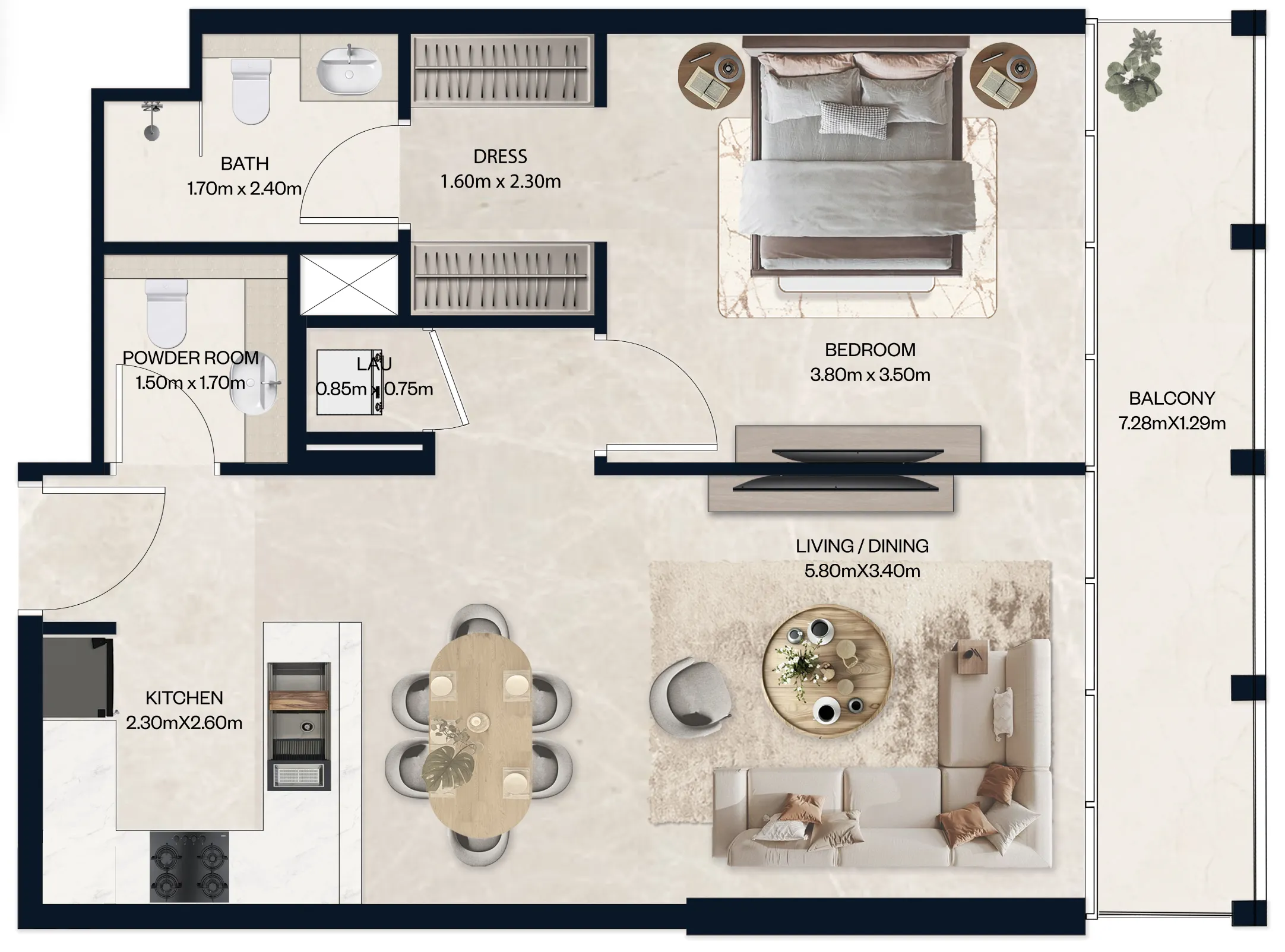 1 BR layout at Norah Residence