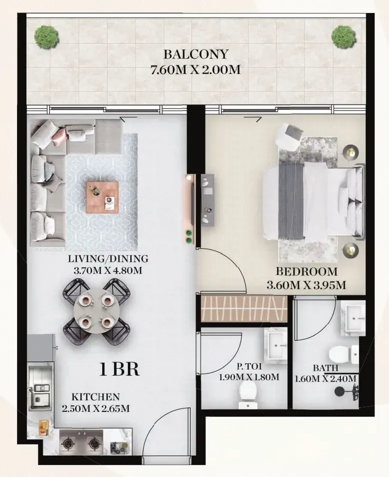 1 BR layout at Chapter 01 by Newbury