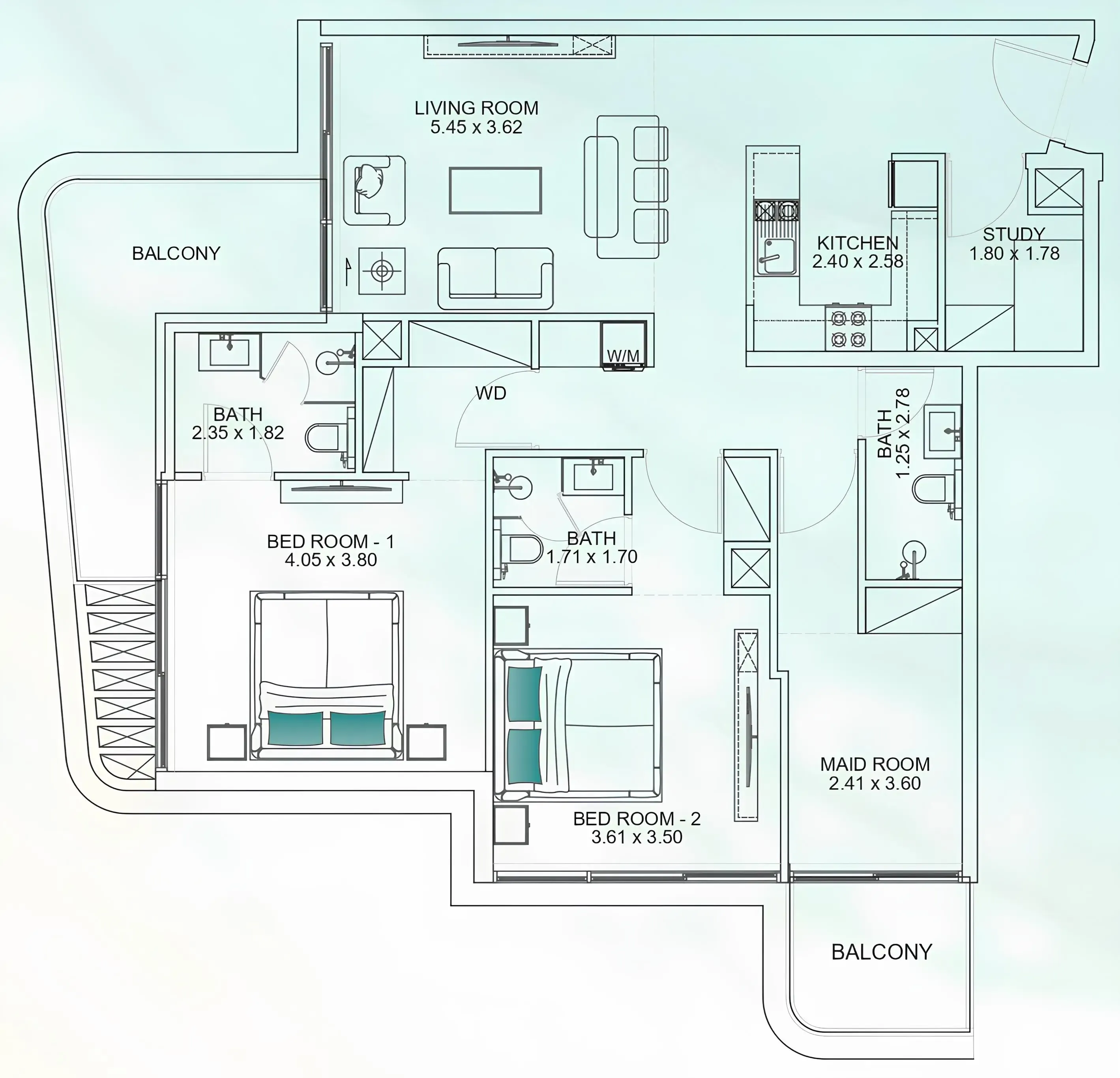 2 BR layout at Floarea Breeze